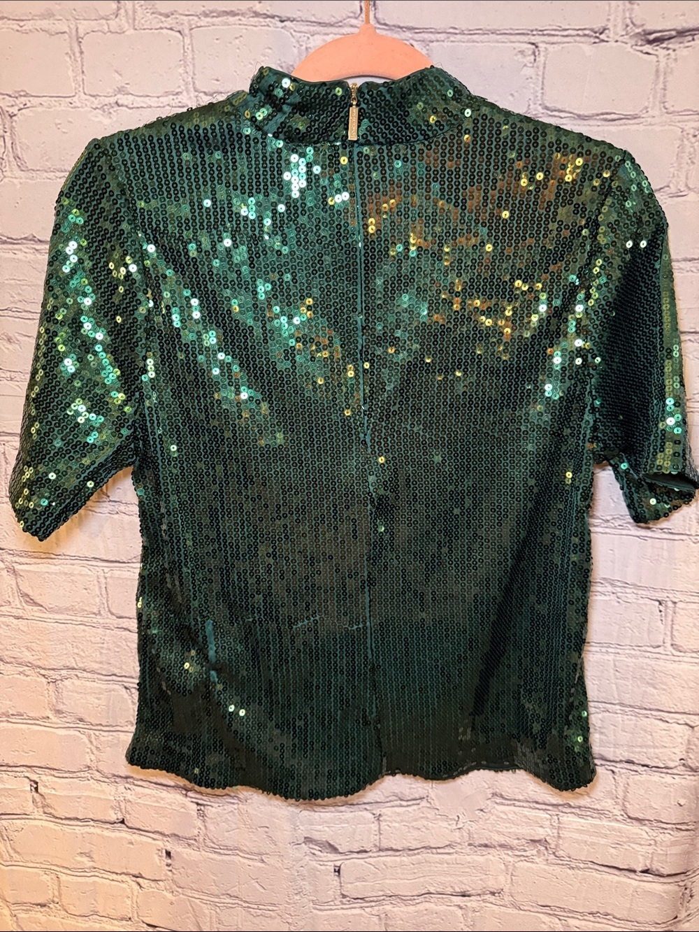 Michael Kors Emerald Green Sequin Mock Neck Top - Picture 2 of 9